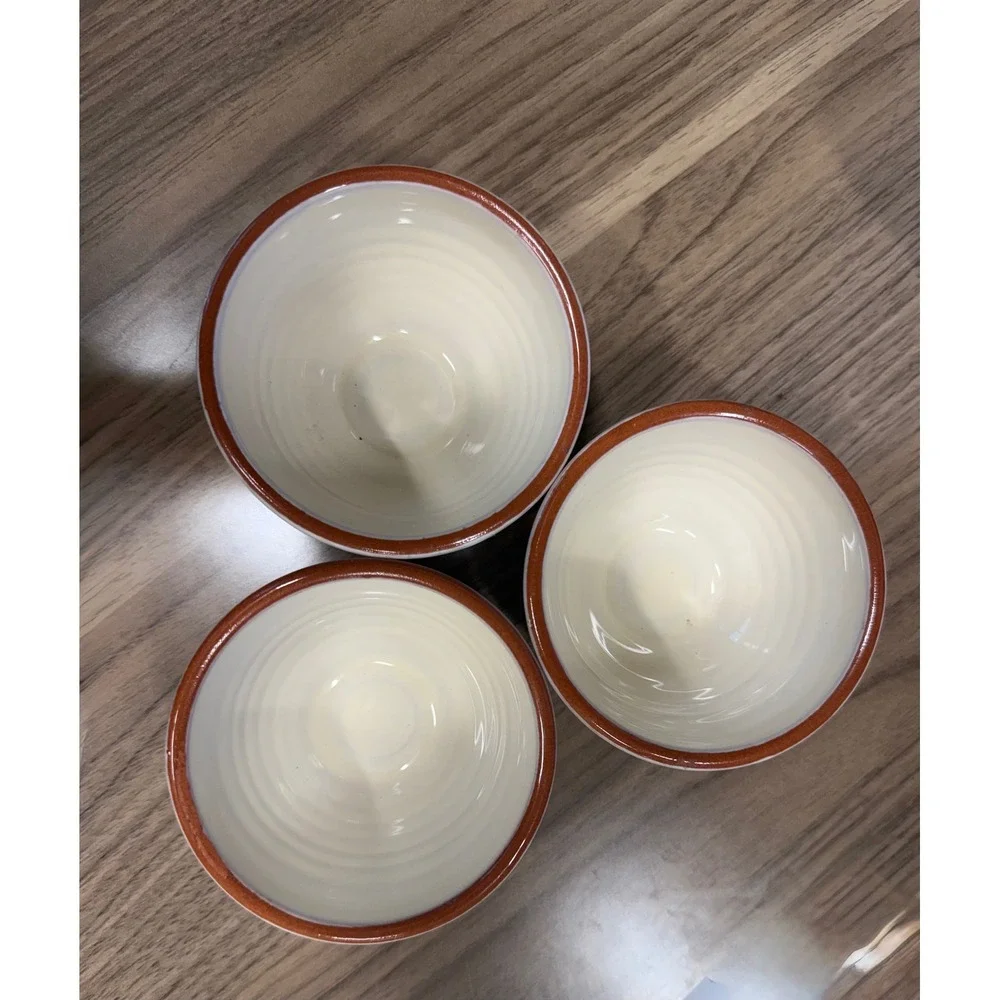 Artimino Vicenza Handpainted Terracotta Bowls Set of 3 Made in Portugal Cream